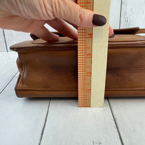 VTG Fossil Brown Camel Leather Double Flap Saddle Crossbody Bag Organizer - Picture 11 of 15